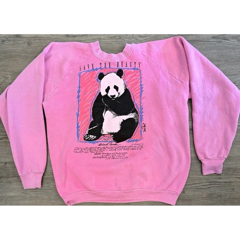 Vintage Giant Panda Pink Wildlife Graphic Sweatshirt 1990 Save The Beauty